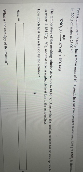 Solved Potassium Nitrate Kno3 Has A Molar Mass Of 1011 8629