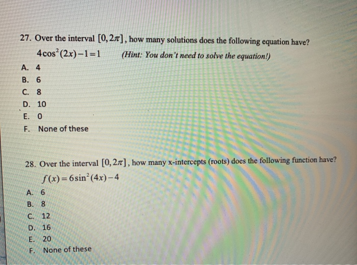 Solved 27. Over The Interval [0,2], How Many Solutions Does | Chegg.com