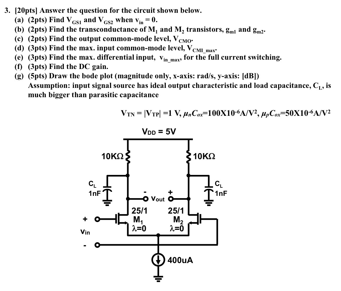 Solved [20pts] ﻿Answer The Question For The Circuit Shown | Chegg.com