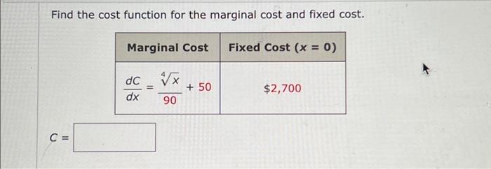 Solved Find the cost function for the marginal cost and | Chegg.com