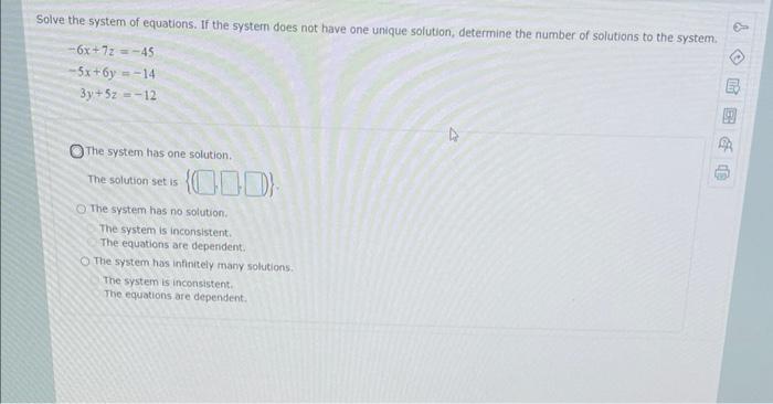 Solved Solve the system of equations. If the system does not | Chegg.com