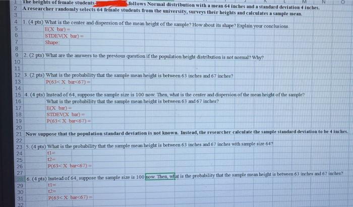 Solved 728 1 D The heights of female stedets 0 H follows | Chegg.com
