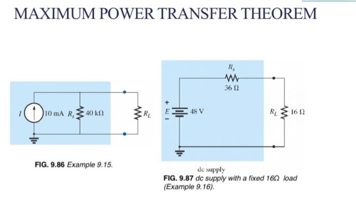 Solved MAXIMUM POWER TRANSFER THEOREM FIG. 9.86 Example | Chegg.com