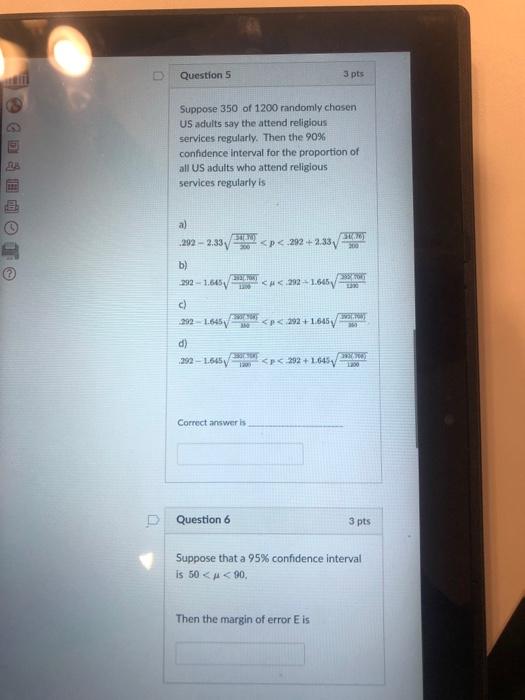 Solved U Question 5 3 pts Suppose 350 of 1200 randomly | Chegg.com