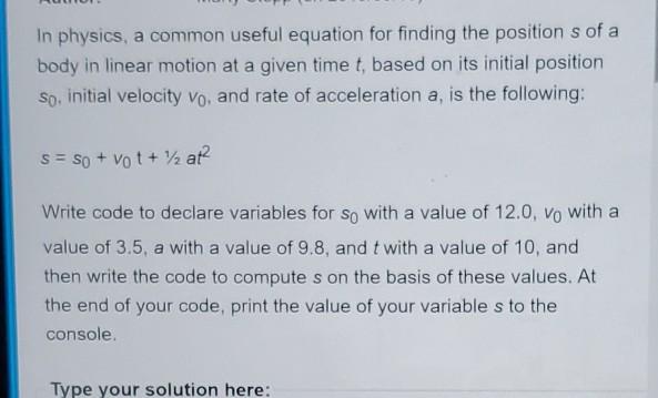 Solved In physics, a common useful equation for finding the | Chegg.com