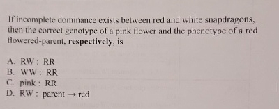 Solved If incomplete dominance exists between red and white | Chegg.com