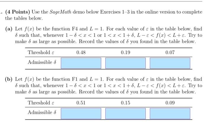 . (4 Points) Use the Sage Math demo below Exercises | Chegg.com