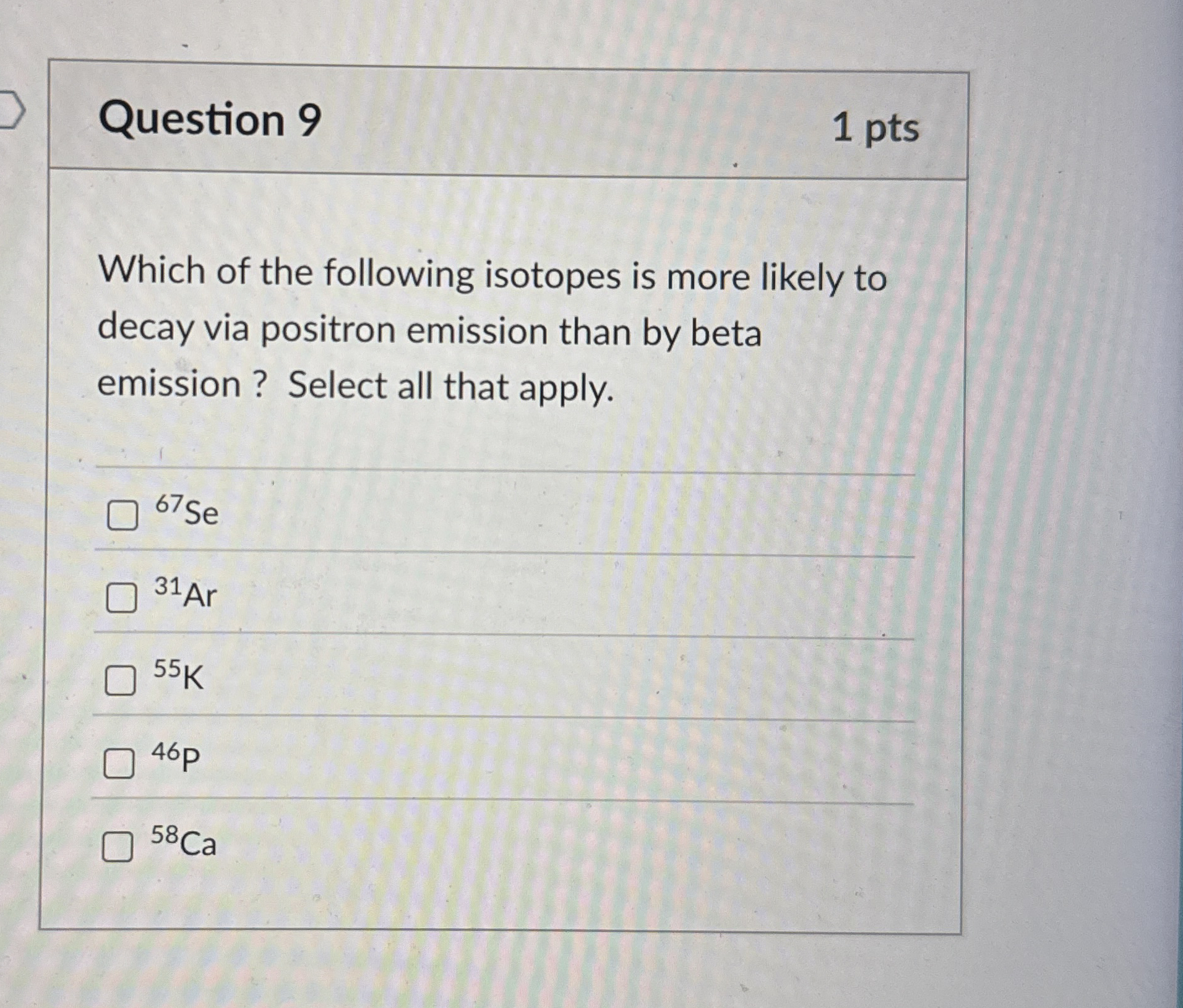 Solved Question Ptswhich Of The Following Isotopes Is Chegg Com