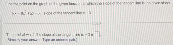 Solved Find the point on the graph of the given function at | Chegg.com