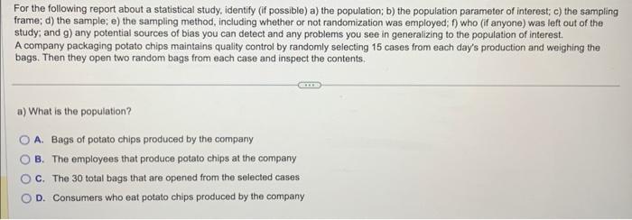 Solved For the following report about a statistical study, | Chegg.com