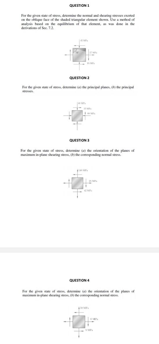 Solved For The Given State Of Stress, Determine The Normal | Chegg.com