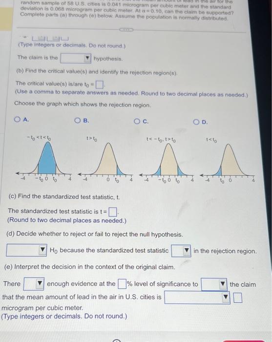 Solved Test a claim that the mean amount of lead in the air