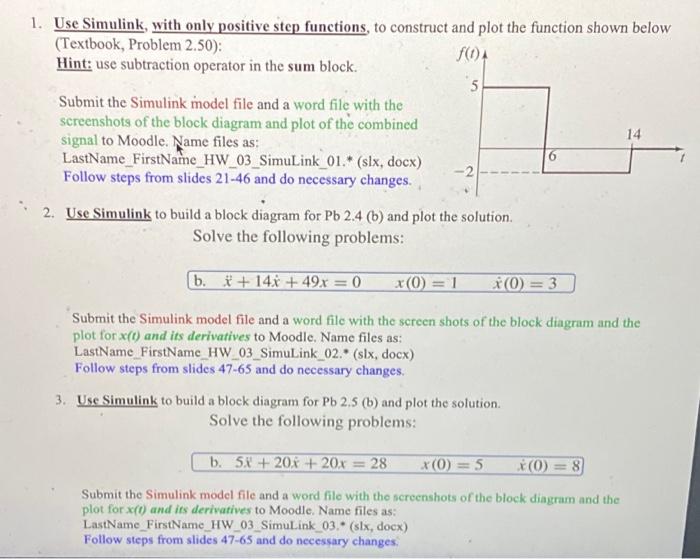 Solved 1. Use Simulink, with only positive step functions, | Chegg.com