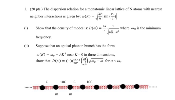 Solved 1. (20 pts.) The dispersion relation for a monatomic | Chegg.com