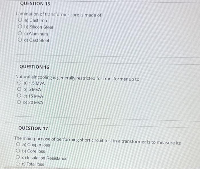 Solved Lamination of transformer core is made of a) Cast