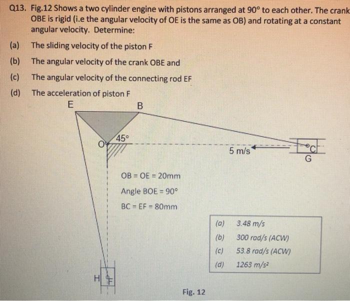 Solved Q13. Fig.12 Shows a two cylinder engine with pistons | Chegg.com