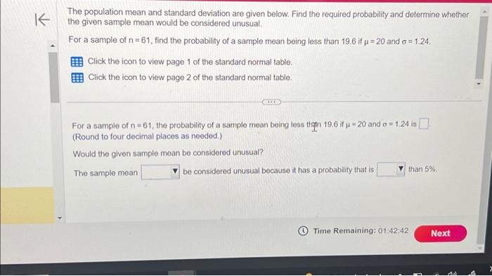 Solved The population mean and standard deviation are given | Chegg.com