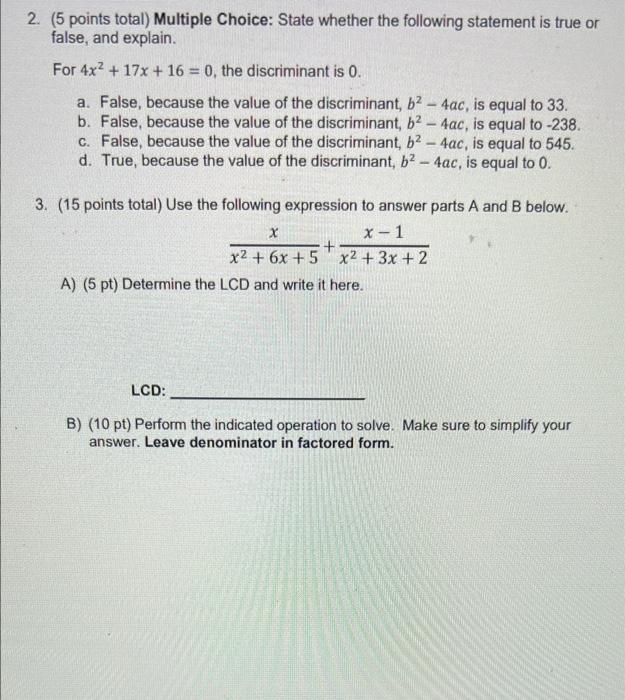 Solved 1. (20 Points Total) Consider The Problem 2x2+4x+3=0. | Chegg.com