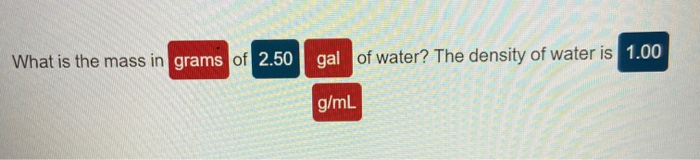 density of water in grams