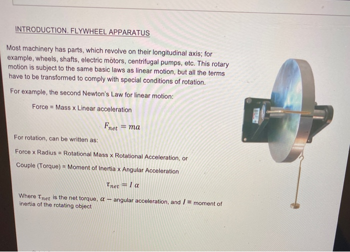 Solved INTRODUCTION. FLYWHEEL APPARATUS Most machinery has