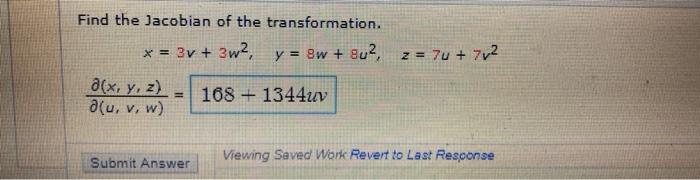 Solved Find The Jacobian Of The Transformation 3v Chegg Com