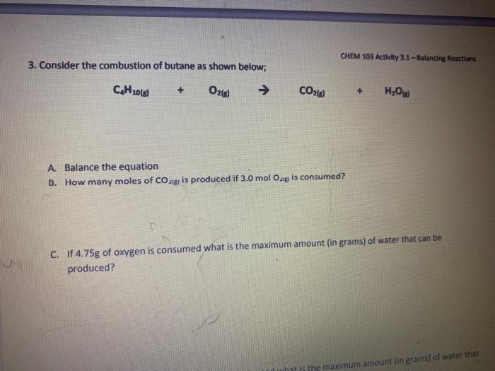 Solved CHEM 103 Activity 3.1 - Balancing Reactions 3. | Chegg.com