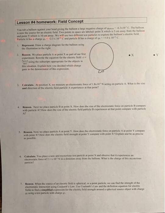 Solved Lesson #4 homework: Field Concept You rub balloon | Chegg.com