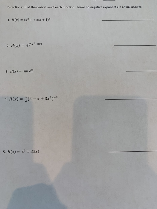 Solved Directions: find the derivative of each function. | Chegg.com