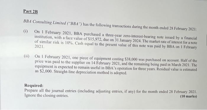 Solved Part 2B BBA Consulting Limited ("BBA") has the | Chegg.com