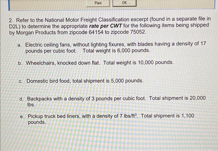 Print OK 2. Refer to the National Motor Freight | Chegg.com