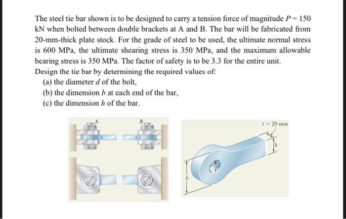 Solved The Steel Tie Bar Shown Is To Be Designed To Carry A | Chegg.com