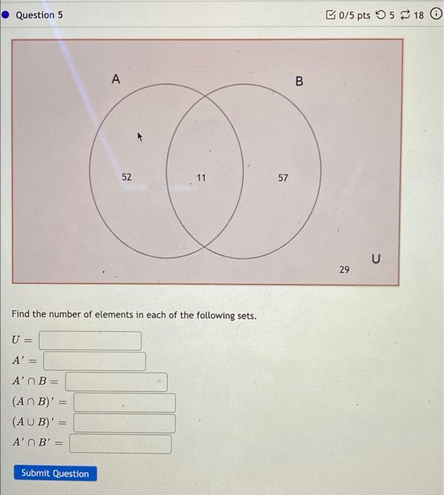 Solved Question 5 B0/5 Pts 5518 A B 52 11 57 U U 29 Find The | Chegg.com