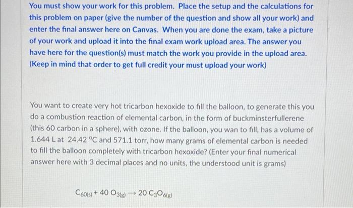 Solved You must show your work for this problem. Place the | Chegg.com