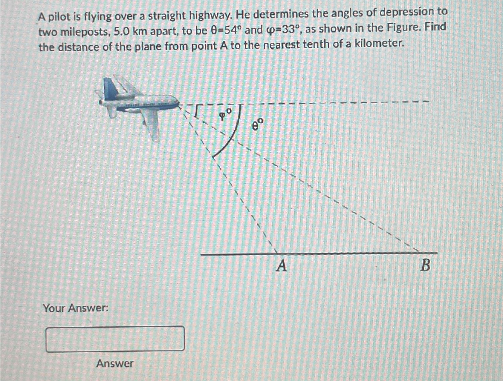 Solved A pilot is flying over a straight highway. He | Chegg.com