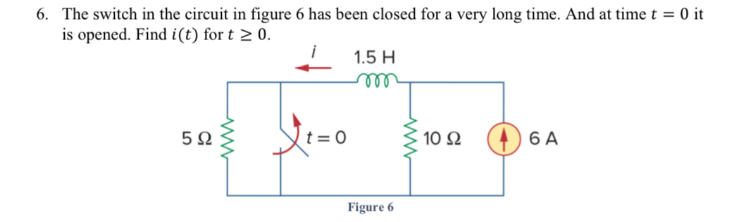 Solved The switch in the circuit in figure 6 ﻿has been | Chegg.com