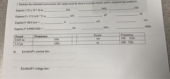 Solved 1. Perform the indicated conversions (all values must | Chegg.com
