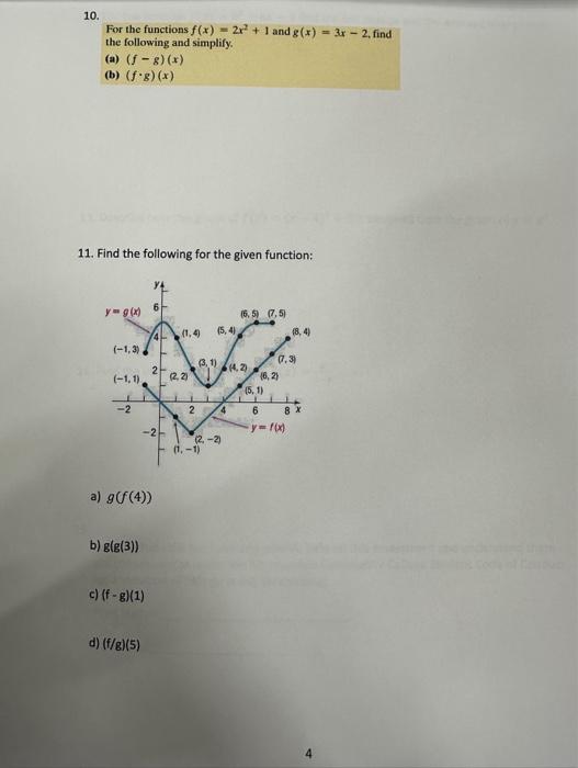 Solved Use The Functions F X 2x2 2 And G X 3x 4 To Find Chegg Com
