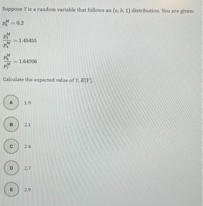Solved Suppose Y is a random variable that follows an (a, b, | Chegg.com