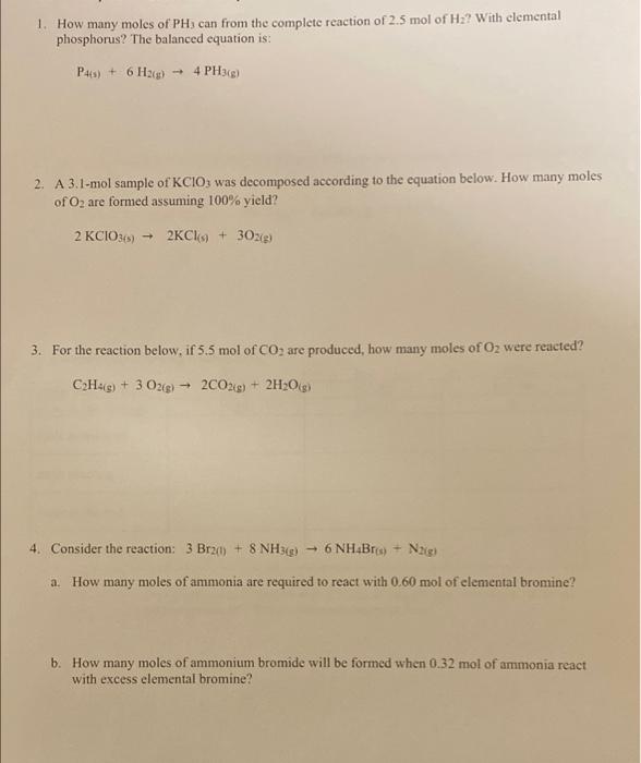 Solved 1. How many moles of PH) can from the complete | Chegg.com