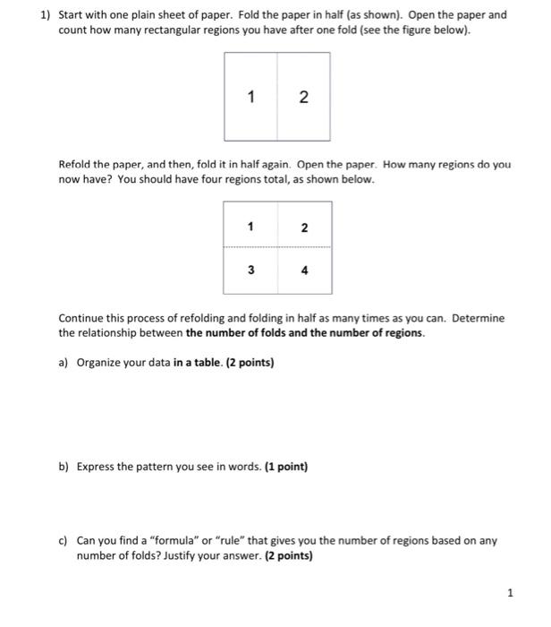 Solved 1) Start with one plain sheet of paper. Fold the | Chegg.com