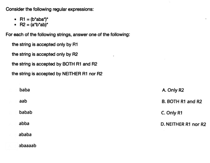 Solved Consider The Following Regular Expressions: R1 (b'a) | Chegg.com