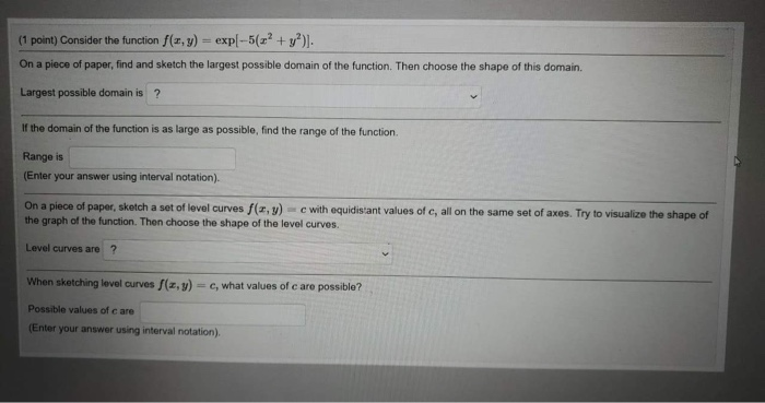 Solved (1 point) Consider the function f(x,y) = exp[-5(x² + | Chegg.com