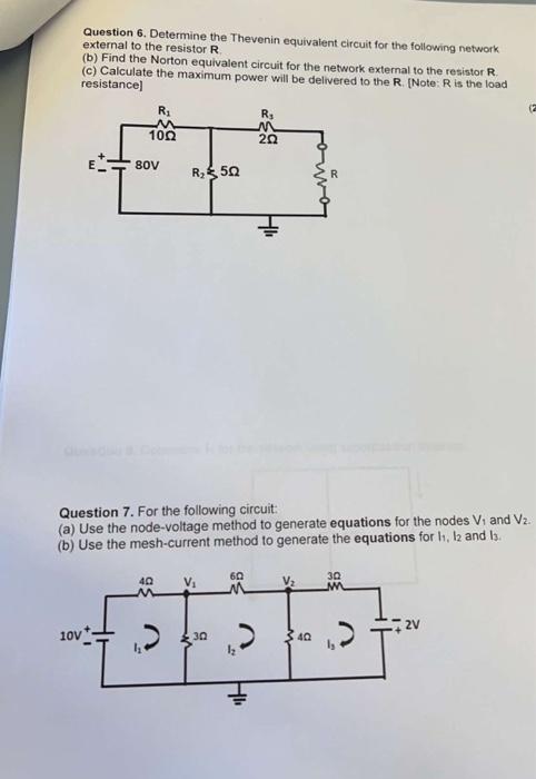 Solved Question 6. Determine the Thevenin equivalent circuit | Chegg.com