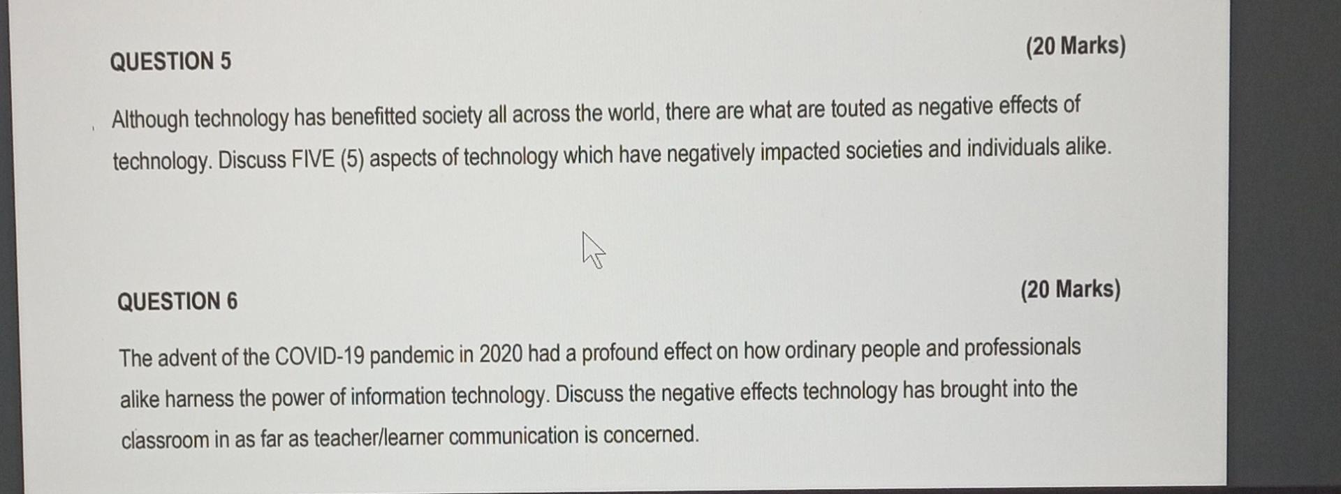 a student is writing a research report on the effects of technology on society