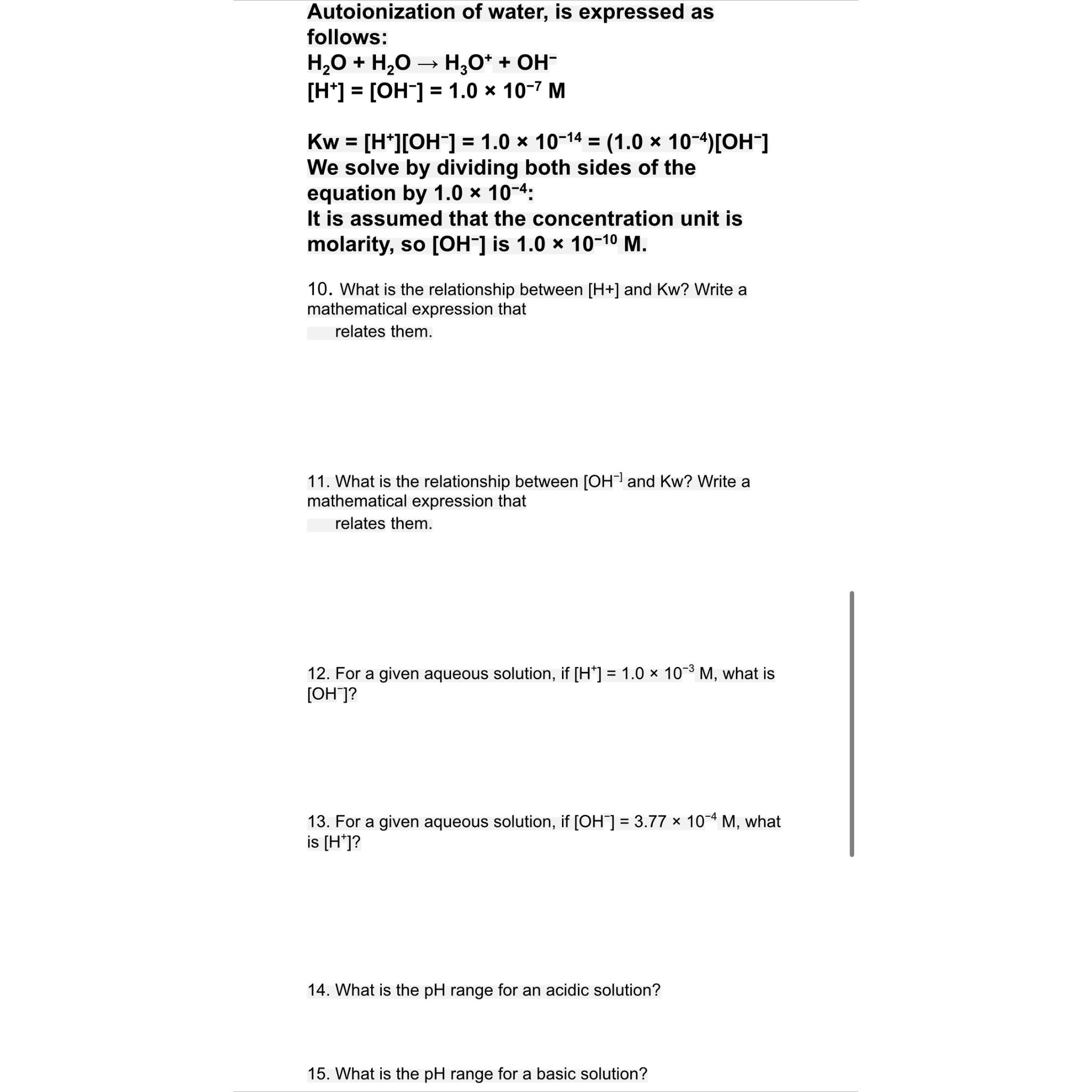 solved-autoionization-of-water-is-expressed-chegg
