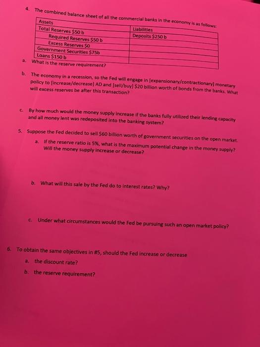 Solved Units 11 and 12 Worksheet Money, Banking, and