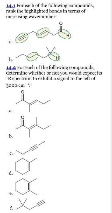 Solved 14.1 For each of the following compounds, rank the | Chegg.com
