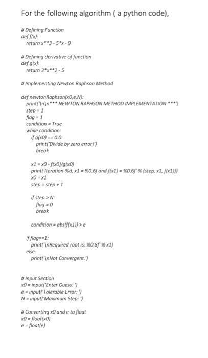 Solved For the following algorithm (a python code), # | Chegg.com