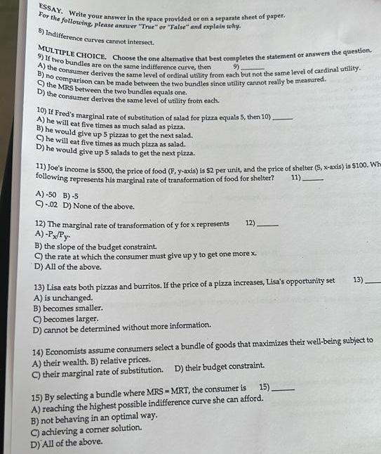 Solved MULTIPLE CHOICE. Choose The One Alternative That Best | Chegg.com