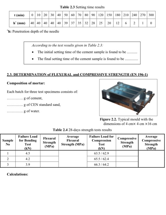 Solved 2 1 Specific Gravity Of Cement Calculations Tabl Chegg Com